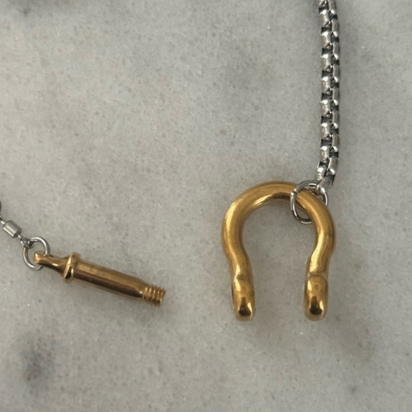 Gold Chain Two Tone Silver Charm Taylor Horse Bit Chunky Necklace - Picture 3 of 4